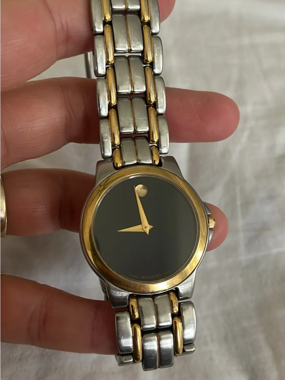 Vintage Movado Museum 35mm Two-Tone Black Dial Watch with Gold Accents